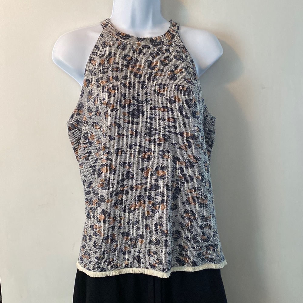 High neck textured navy/gold/cream cheetah print tank